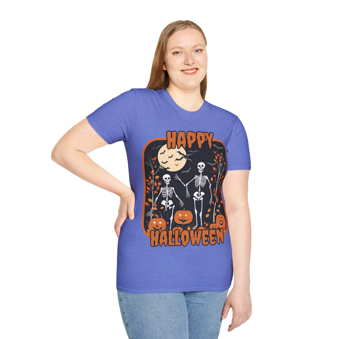 Spooktacular Skeletons of Halloween Light colors Unisex T-shirt by CreepyCrafts.boo
