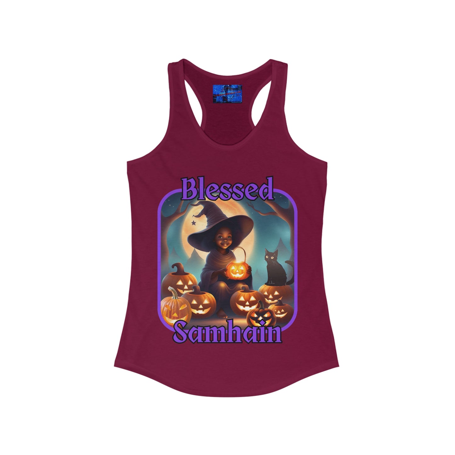 Blessed Samhain Cute Witch PRfont Women's Racerback Tank Top by cypherpunkgear