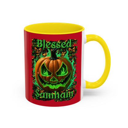 Blessed Samhain Green Jack Red Accent Mug by CreepyCrafts.boo