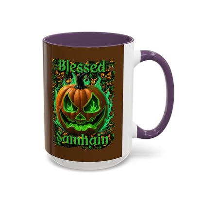 Blessed Samhain Green Jack Brown Accent Mug by CreepyCrafts.boo