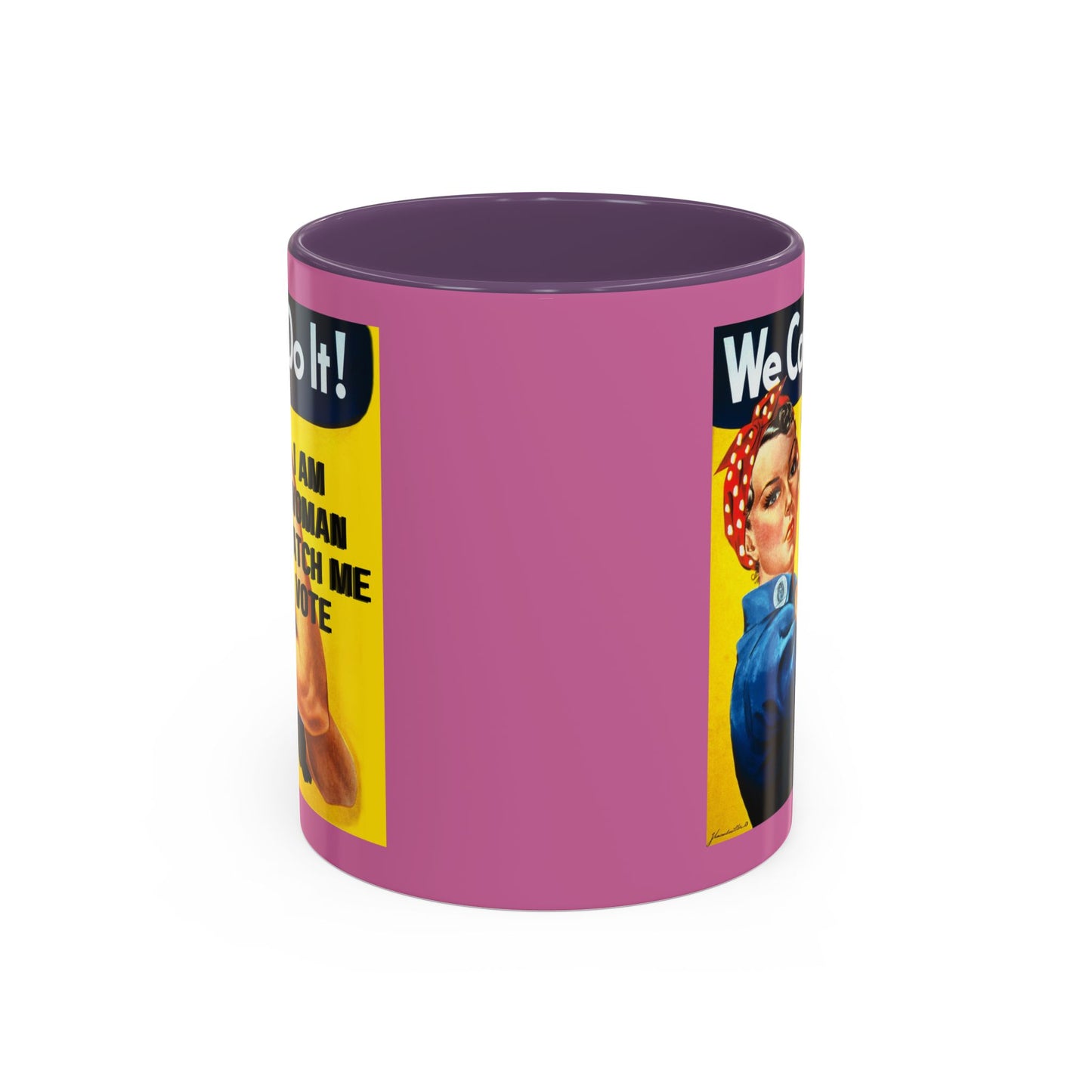 I Am Woman Watch Me Vote Rosie Pink Accent Mug by cypherpunkgear.com