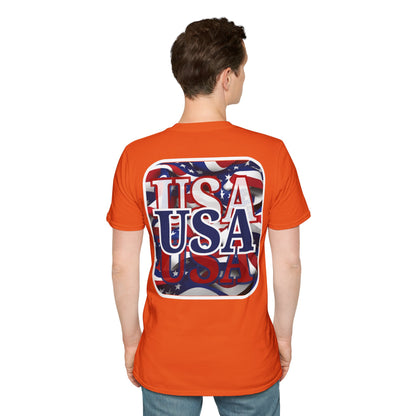 2-sided Red White and BLUE USA Patriot Light colors Unisex T-Shirt by cypherpunkgear.com