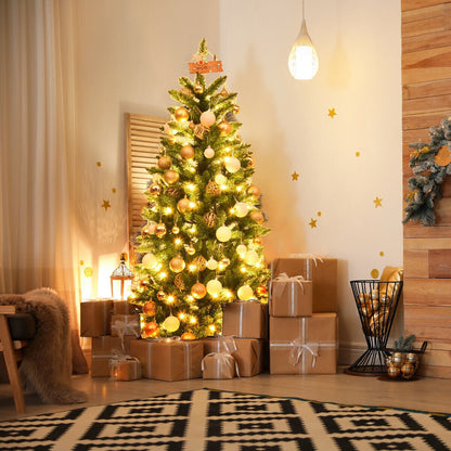 6 Feet PVC Hinged Pre-lit Artificial Fir Pencil Christmas Tree with 150 Lights