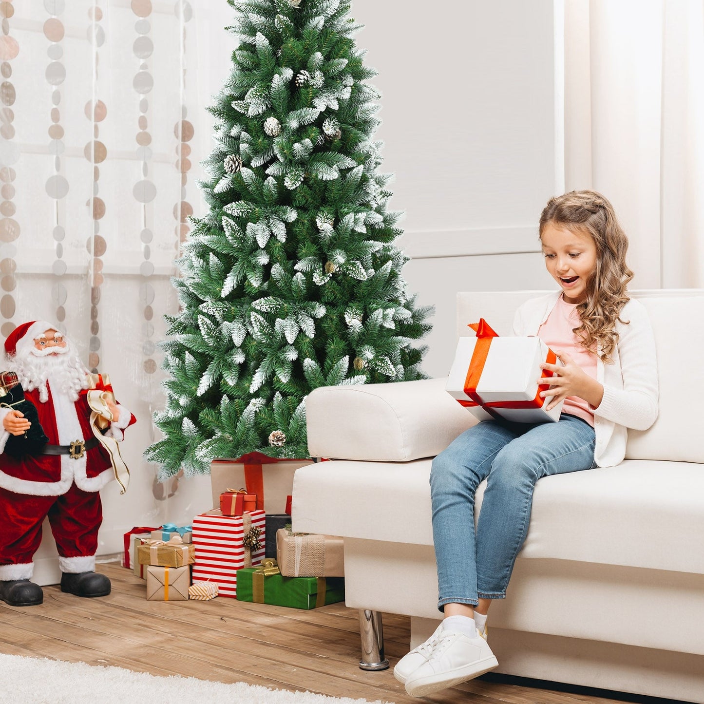 5/6/7.5 Feet Artificial Pencil Christmas Tree with Pine Cones
