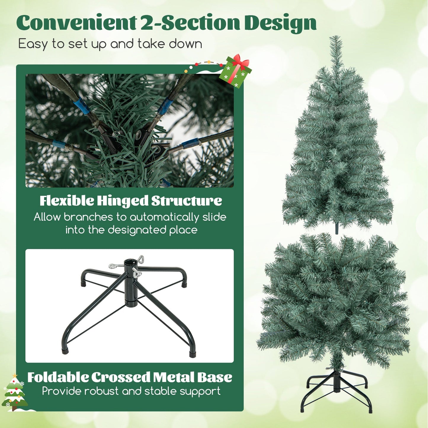 Pre-Lit Blue Artificial Christmas Tree Slim with 9 Lighting Modes