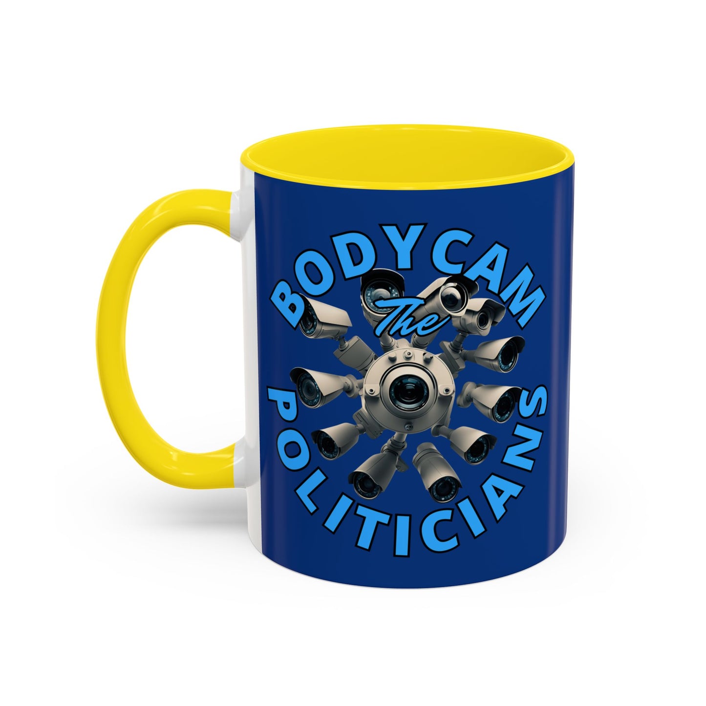 Bodycam the Politicians Cameras Blue Accent Mug by cypherpunkgear.com