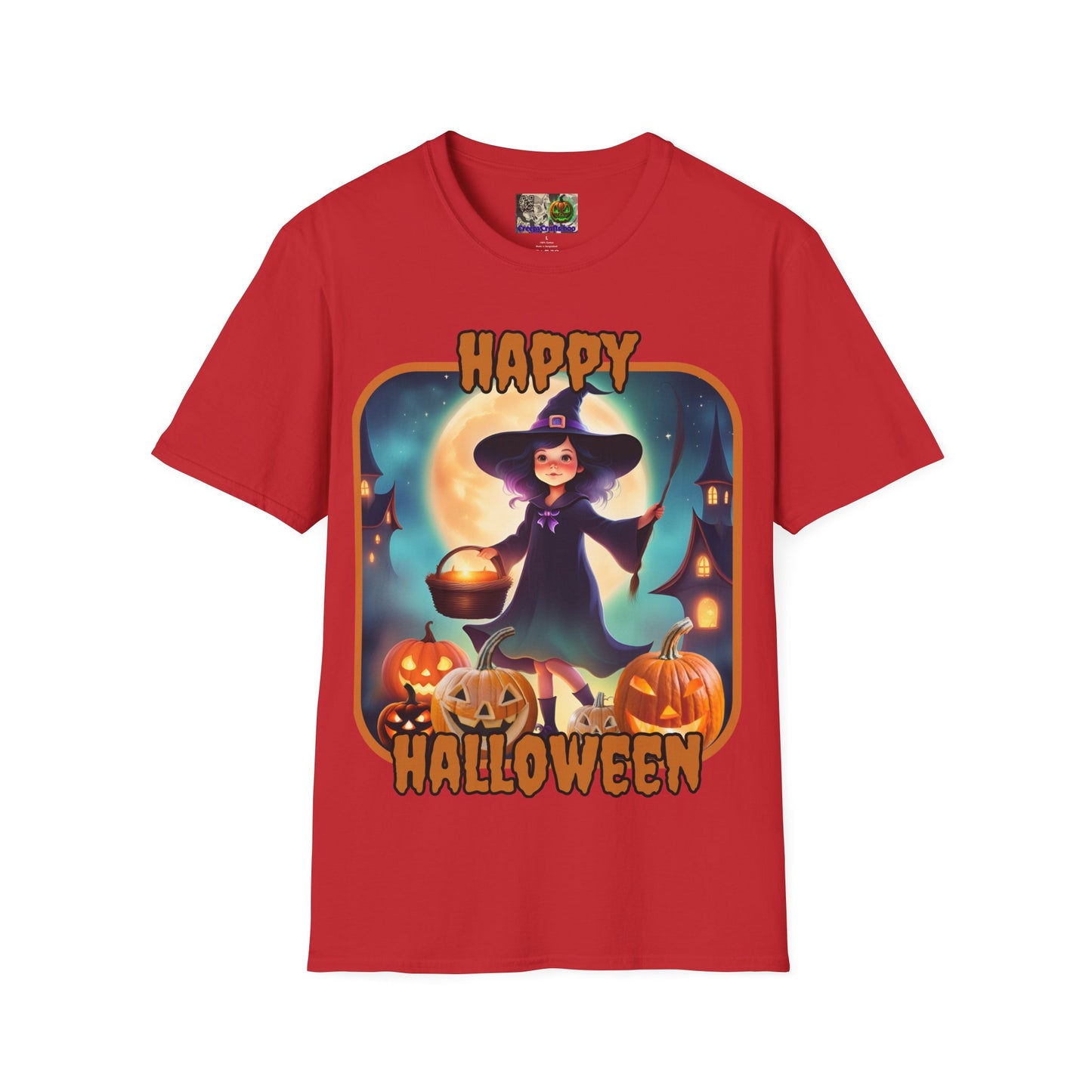 Happy Halloween Little Witch Orange font, Light colors, Unisex T-Shirt by CreepyCrafts.boo