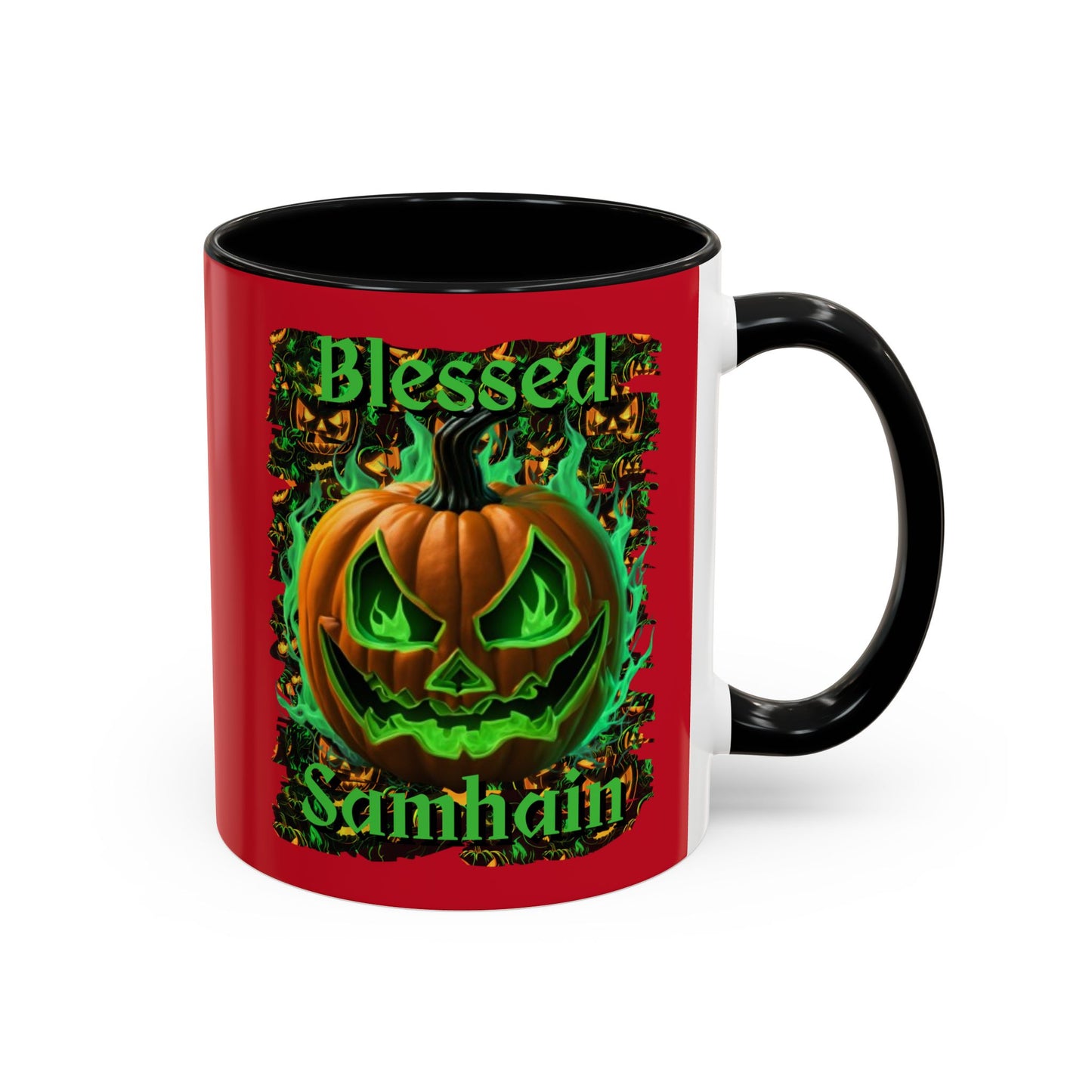 Blessed Samhain Green Jack Red Accent Mug by CreepyCrafts.boo