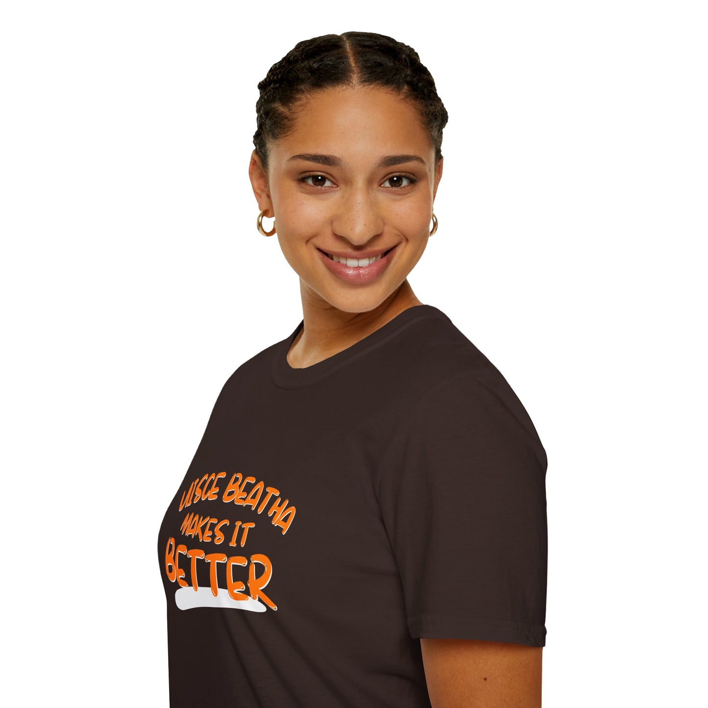 Uisce Beatha makes it better Orange font Dark colors Unisex T-Shirt by cypherpunkgear.com