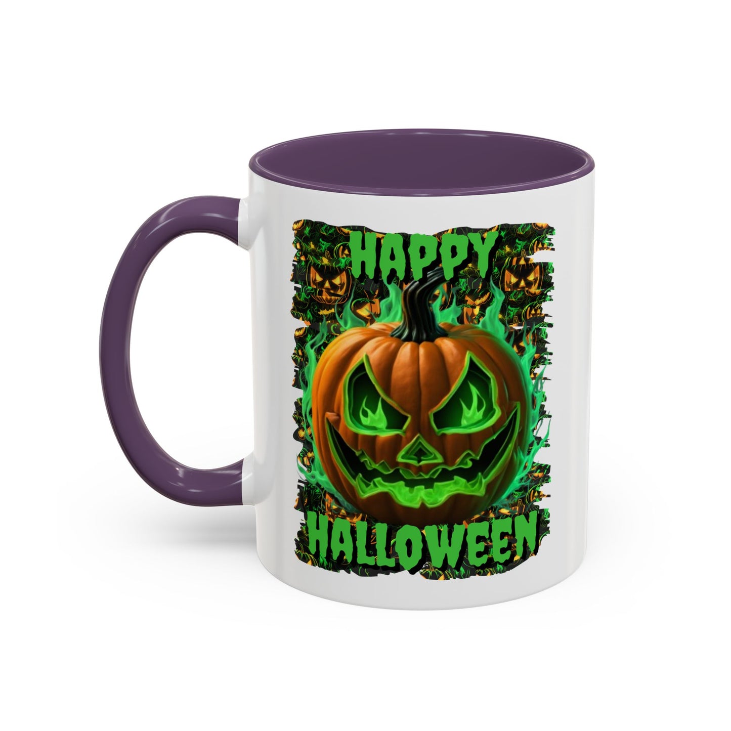 Happy Halloween Green Jack White Accent Mug by CreepyCrafts.boo