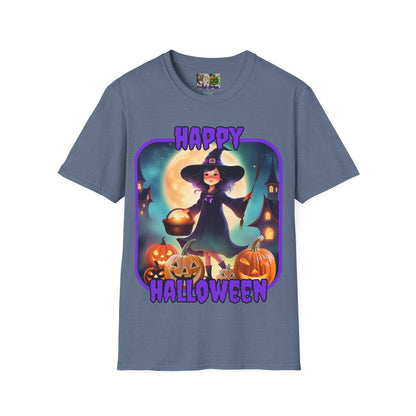 Happy Halloween Little Witch Purple font, Dark colors, Unisex T-Shirt by CreepyCrafts.boo