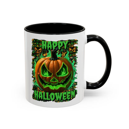 Happy Halloween Green Jack White Accent Mug by CreepyCrafts.boo
