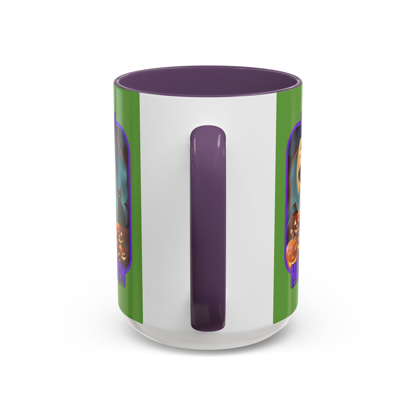 Happy Halloween Cute Witch Purple font Green Accent Mug by CreepyCrafts.boo