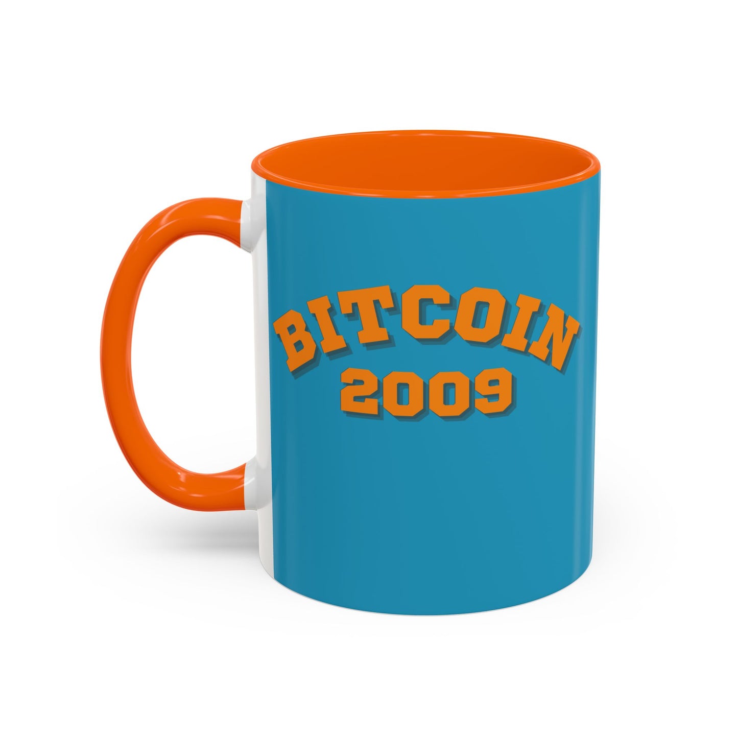 Bitcoin 2009 Turquoise Accent Mug by cypherpunkgear.com