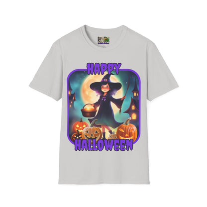 Happy Halloween Little Witch Purple font, Light colors, Unisex T-Shirt by CreepyCrafts.boo