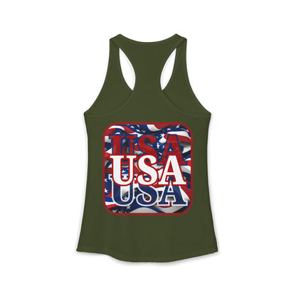 ¡EE.UU! ¡EE.UU! ¡EE.UU! ¡Patriot de 2 caras de cypherpunkgear! Camiseta sin mangas ideal con espalda cruzada para mujer