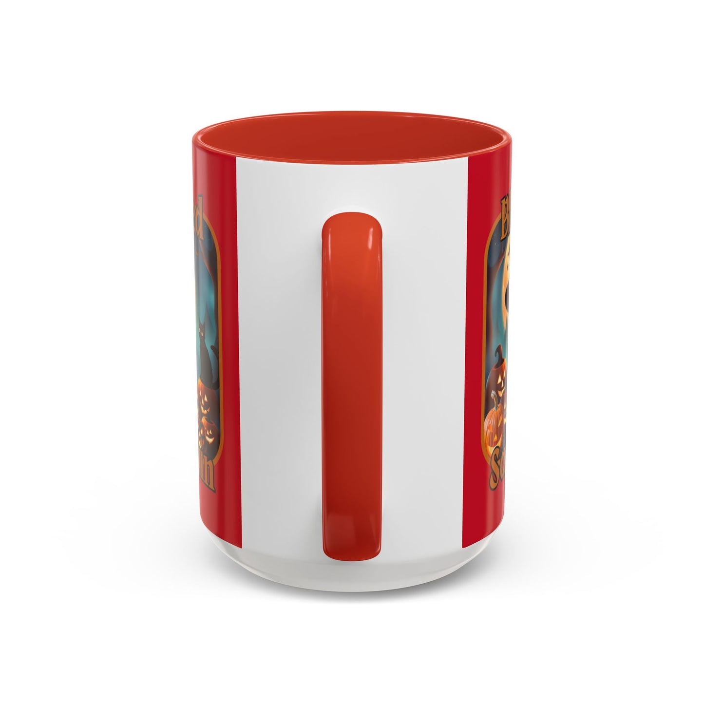 Blessed Samhain Cute Witch Orange font Red Accent Mug by CreepyCrafts.boo