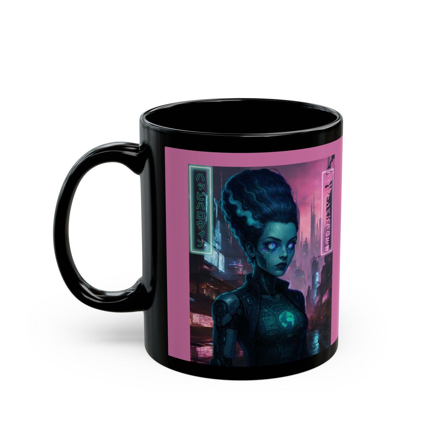 Neon Bride of Frankenstein Pink Mug by CreepyCrafts.boo