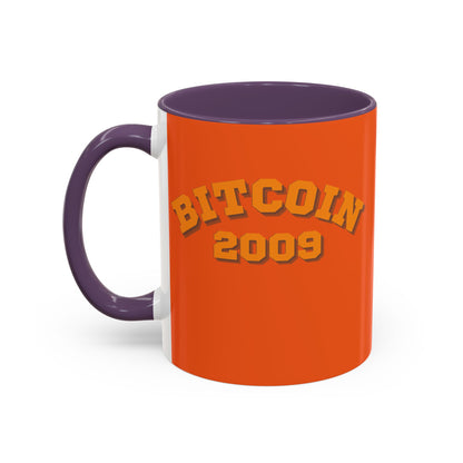 Bitcoin 2009 Orange Accent Mug by cypherpunkgear.com