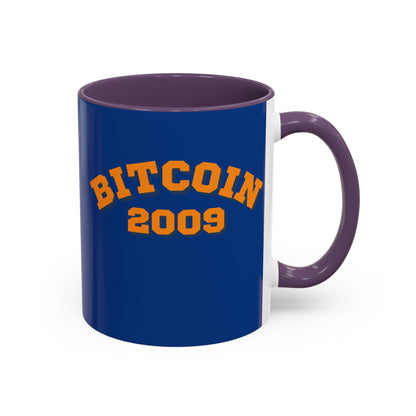 Bitcoin 2009 Dark Blue Accent Mug by cypherpunkgear.com