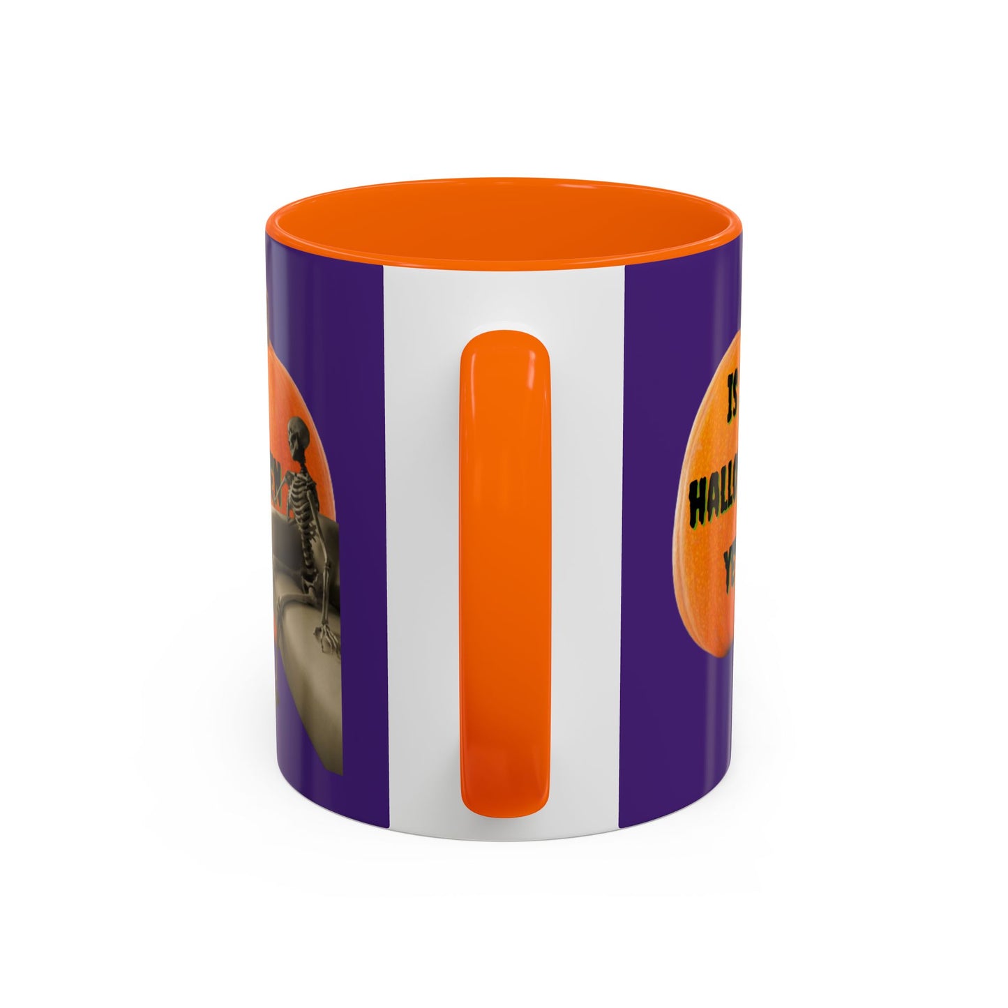 Is it Halloween yet? Skeleton's Giant Pumpkin Purple Accent Mug by CreepyCrafts.boo