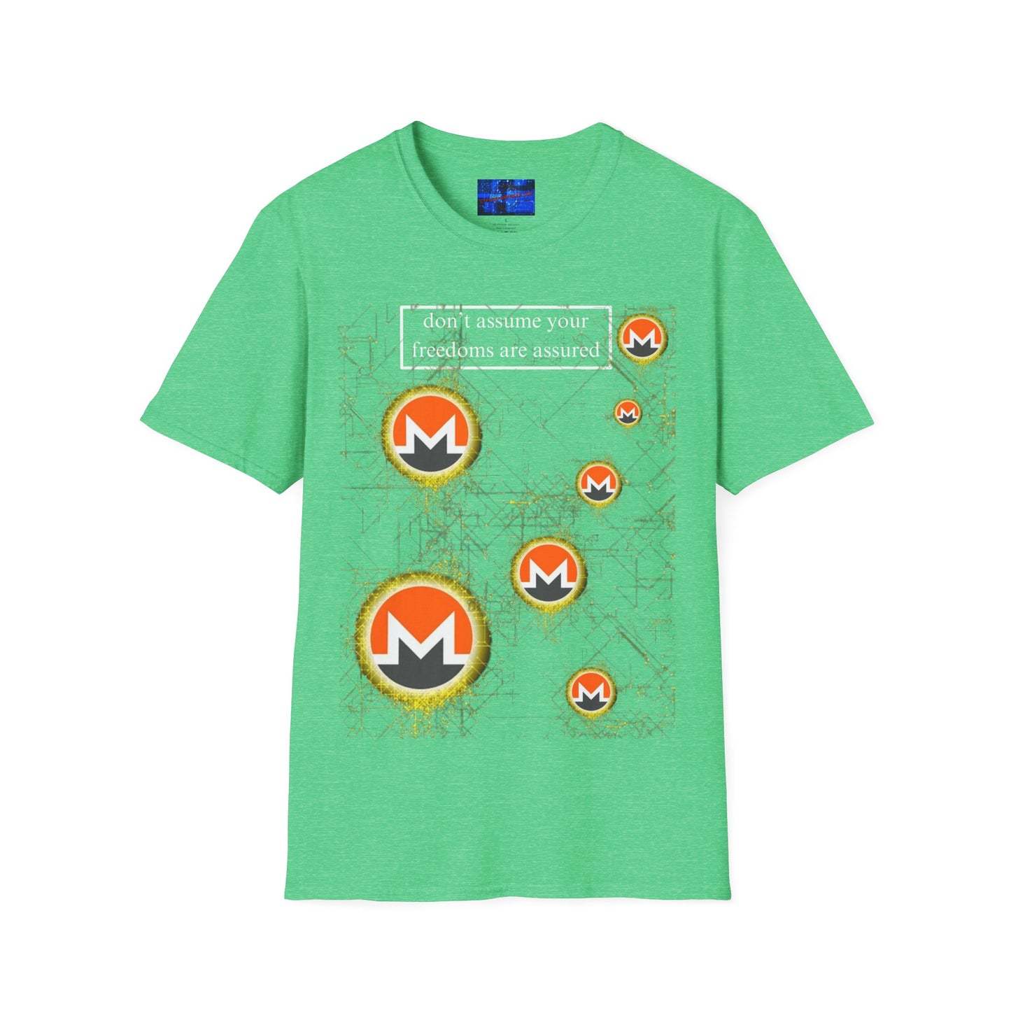 Monero (XMR) don't assume your freedoms are assured Dark colors Unisex T-Shirt by cypherpunkgear.com