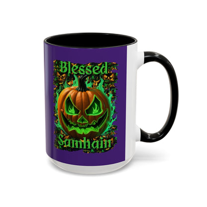 Blessed Samhain Green Jack Purple Accent Mug by CreepyCrafts.boo