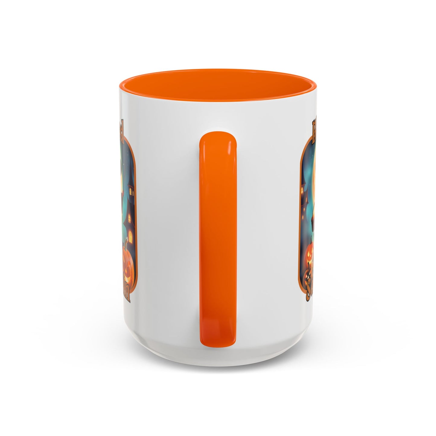 Blessed Samhain Little Witch Orange font White Accent Mug by CreepyCrafts.boo