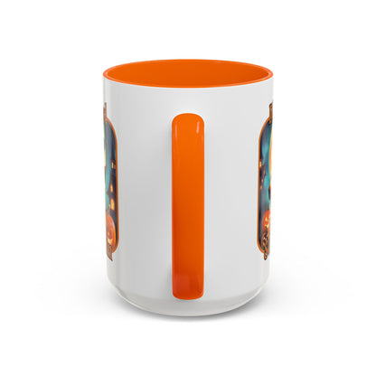 Blessed Samhain Little Witch Orange font White Accent Mug by CreepyCrafts.boo
