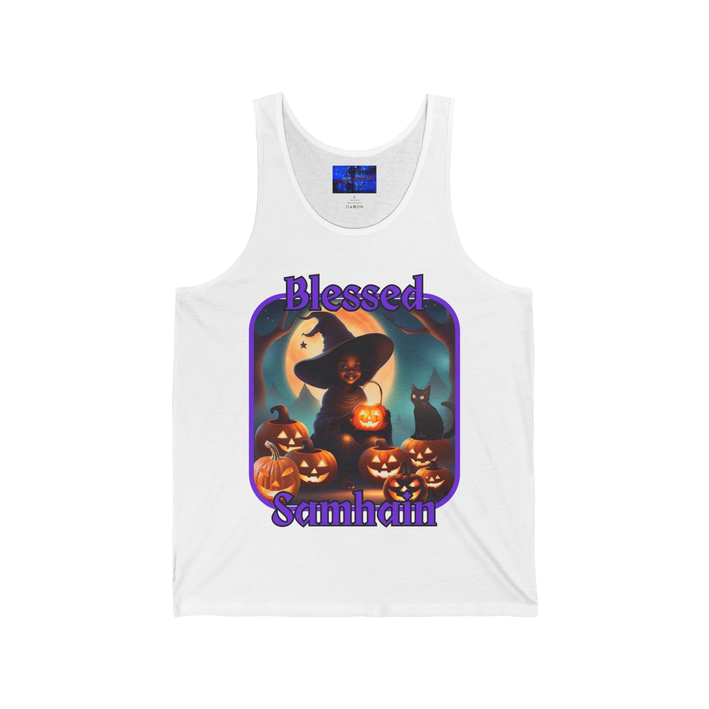 Blessed Samhain Cute Witch PRfont Unisex Jersey Tank Top by cypherpunkgear