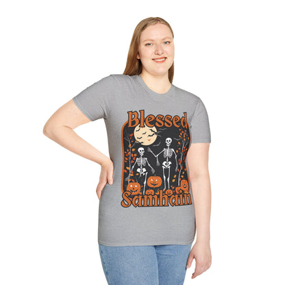 Spooktacular Skeletons of Samhain Light colors Unisex T-Shirt by CreepyCrafts.boo