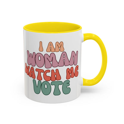 I Am Woman Watch Me Vote White Accent Mug by cypherpunkgear.com