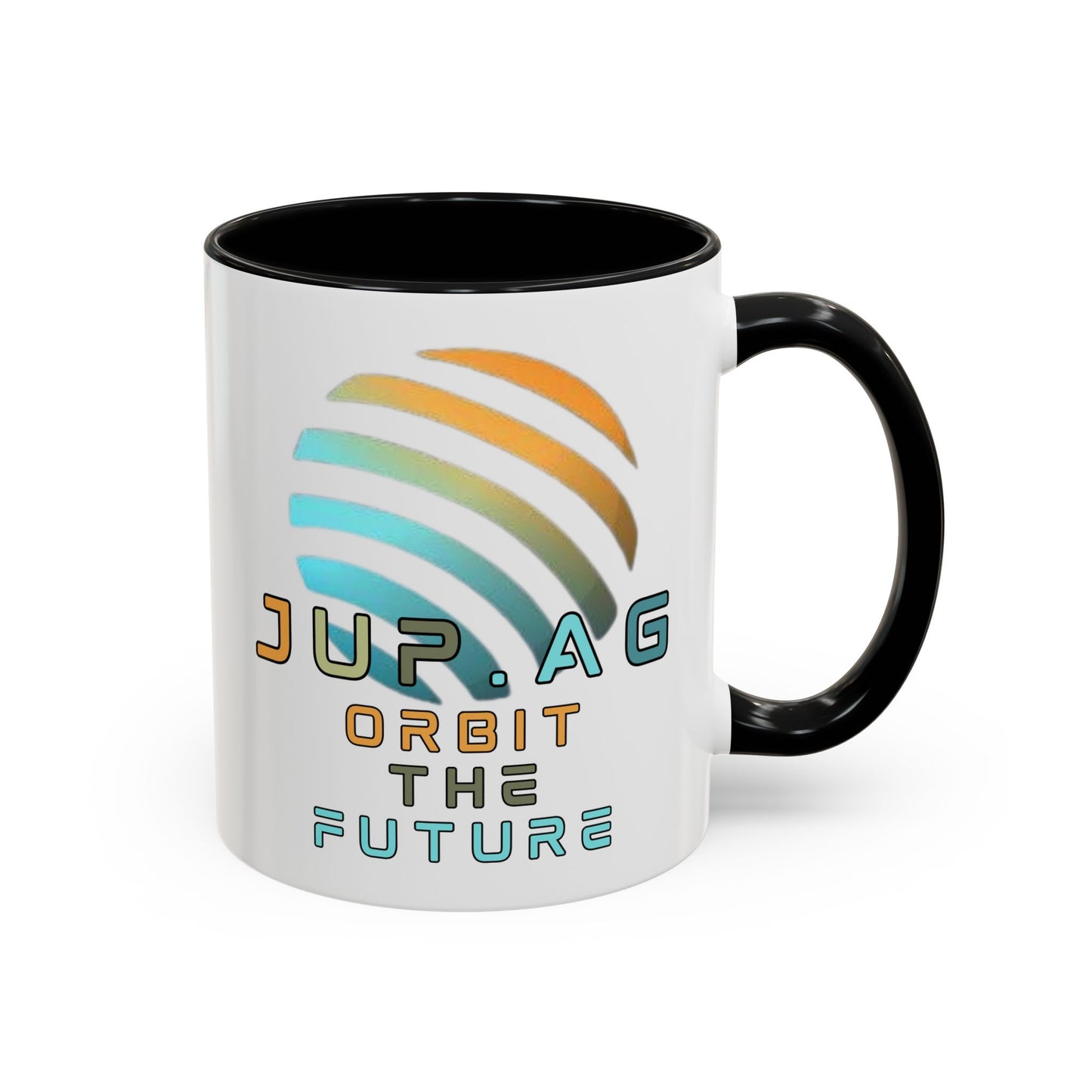 Jupiter (JUP) Orbit the Future White Accent Mug by cypherpunkgear.com