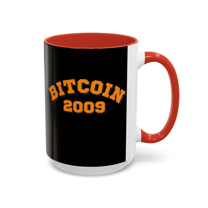 Bitcoin 2009 Black Accent Mug by cypherpunkgear.com