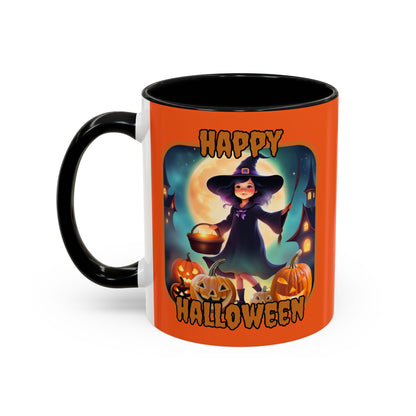 Happy Halloween Little Witch Orange font Orange Accent Mug by CreepyCrafts.boo