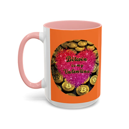 Bitcoin is My Valentine Orange Accent Mug by cypherpunkgear.com