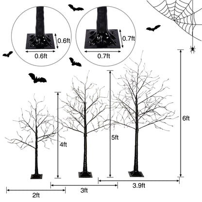 3 Pc Illuminated Halloween Tree with Purple LED Glow