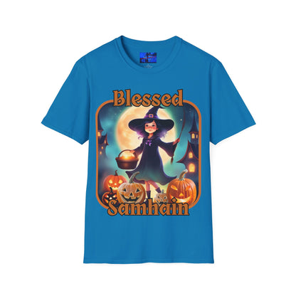 Blessed Samhain Little Witch ORfont DKcolors Unisex T-Shirt by cypherpunkgear