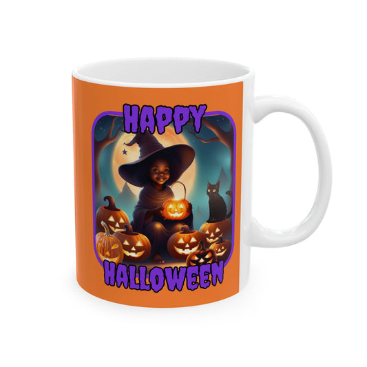 Happy Halloween Cute Witch PRfont Orange Mug by cypherpunkgear