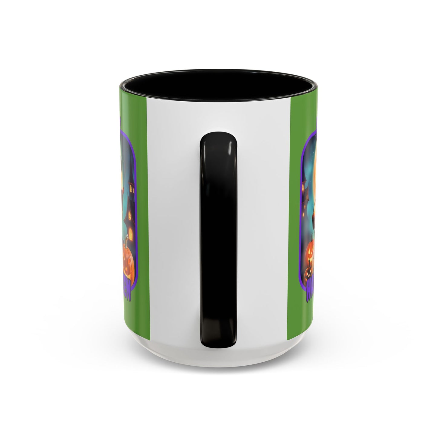 Happy Halloween Little Witch Purple font Green Accent Mug by CreepyCrafts.boo