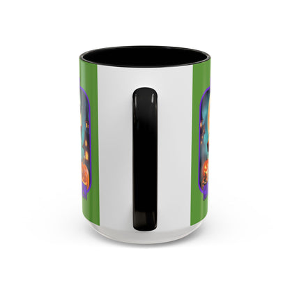 Happy Halloween Little Witch Purple font Green Accent Mug by CreepyCrafts.boo