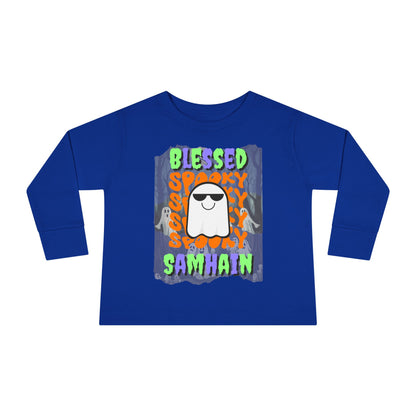 Spooky Blessed Samhain Ghost Mixed font Toddler Long Sleeve Tee by CreepyCrafts.boo