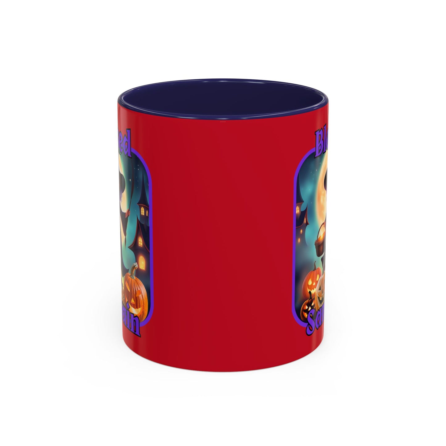 Blessed Samhain Little Witch Purple font Red Accent Mug by CreepyCrafts.boo
