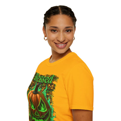 Blessed Samhain Green Jack Light colors Unisex T-Shirt by CreepyCrafts.boo