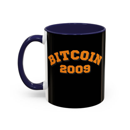 Bitcoin 2009 Black Accent Mug by cypherpunkgear.com