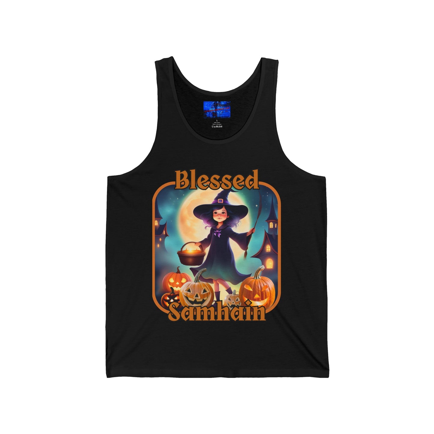 Blessed Samhain Little Witch ORfont Unisex Jersey Tank Top by cypherpunkgear