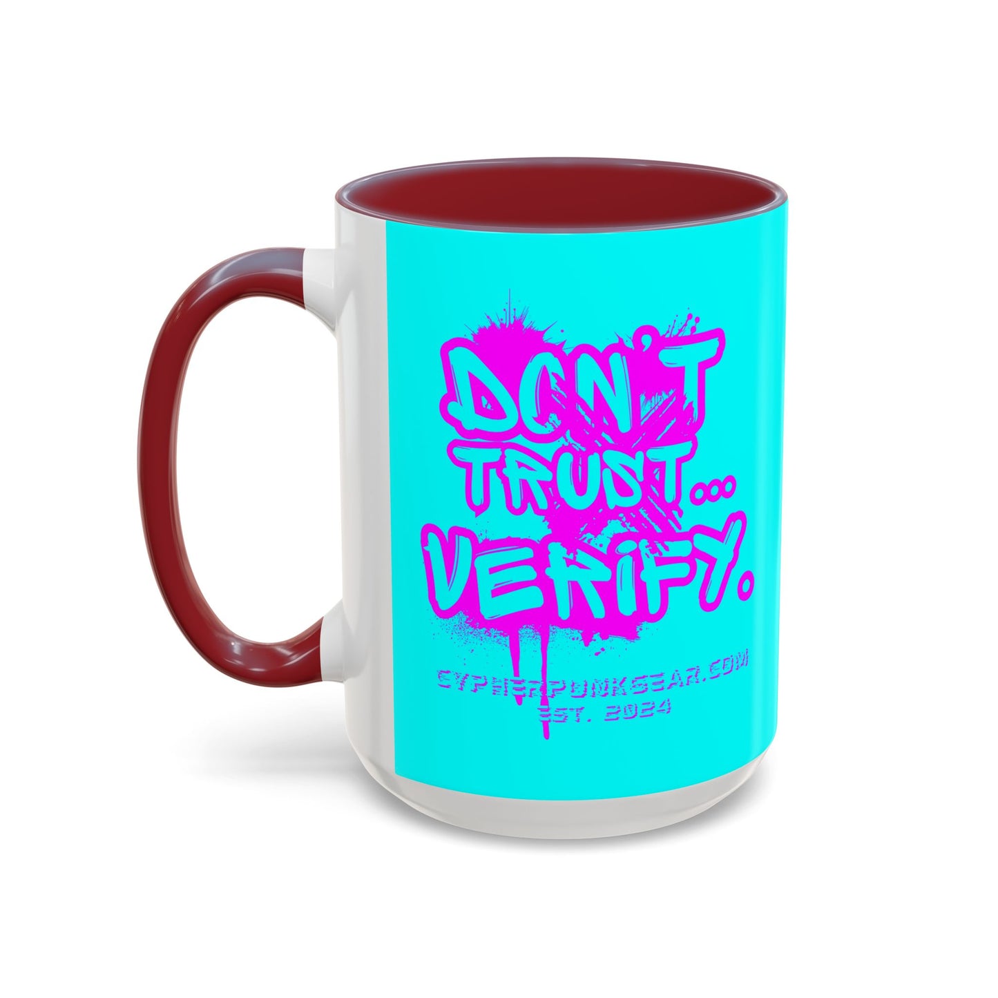 Don't Trust...Verify. Cyan Accent Mug by cypherpunkgear.com