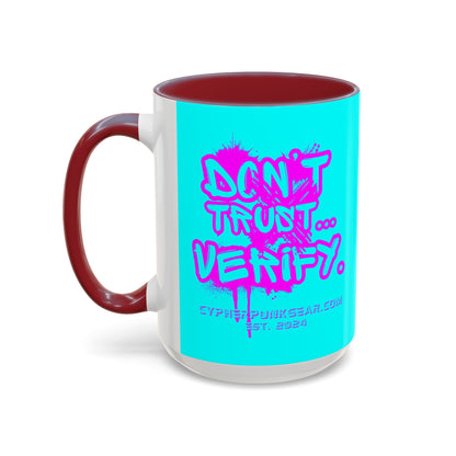 Don't Trust...Verify. Cyan Accent Mug by cypherpunkgear.com