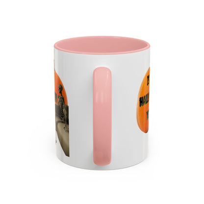 Is it Halloween yet? Skeleton's Giant Pumpkin White Accent Mug by CreepyCrafts.boo