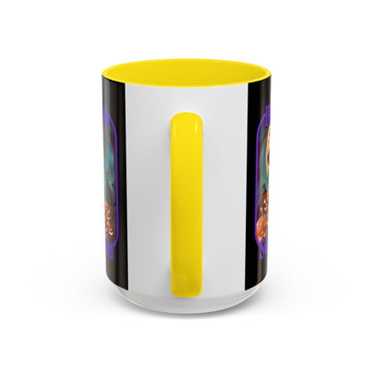 Blessed Samhain Cute Witch Purple font Black Accent Mug by CreepyCrafts.boo